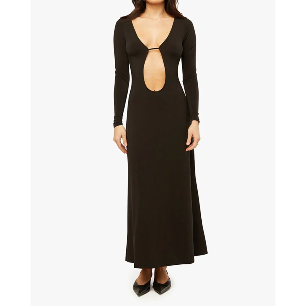 WEWOREWHAT Womens Dress XS Black Pullover Long Sleeve Cut Out Maxi Stretch $148
